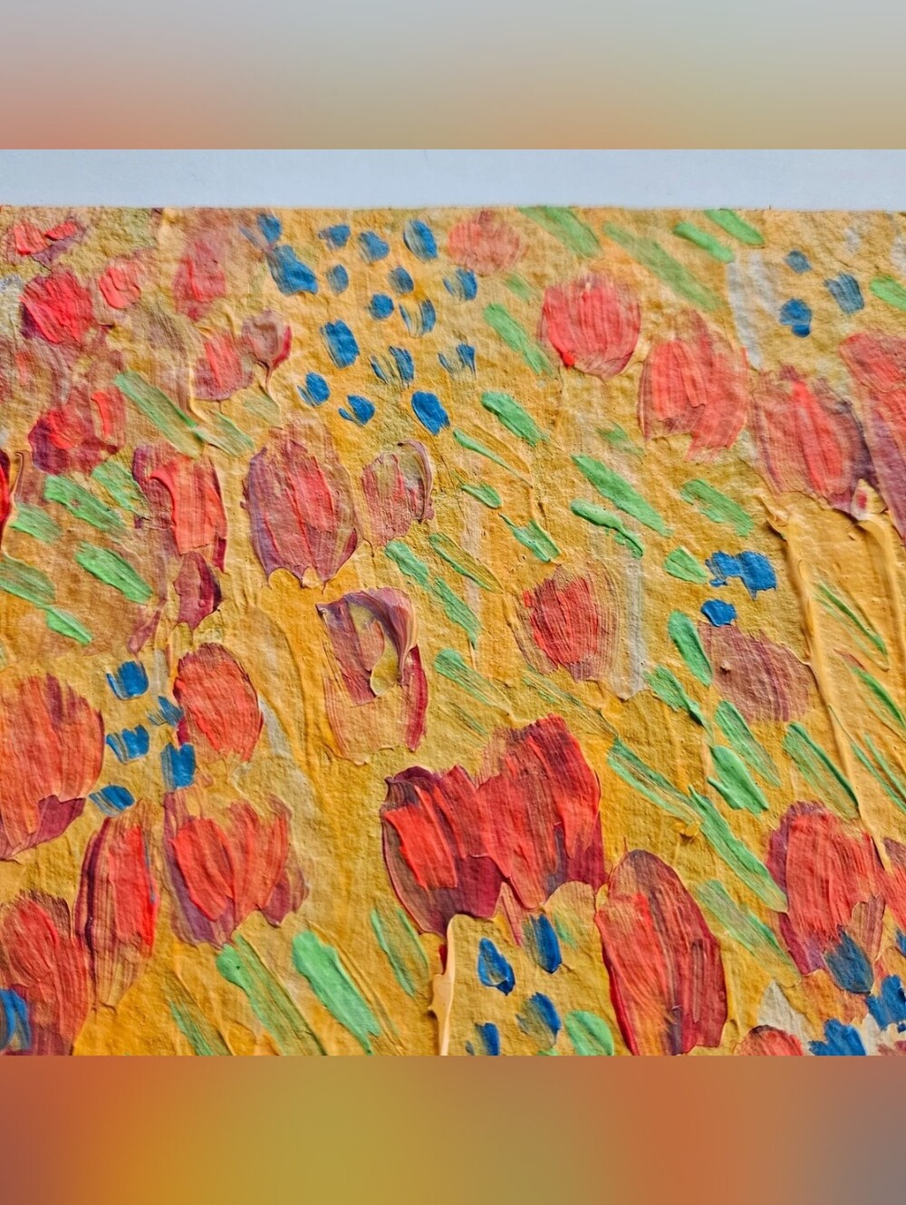 5"x7" original tulips flowers abstract painting red orange bright gallery Art - Picture 8 of 11
